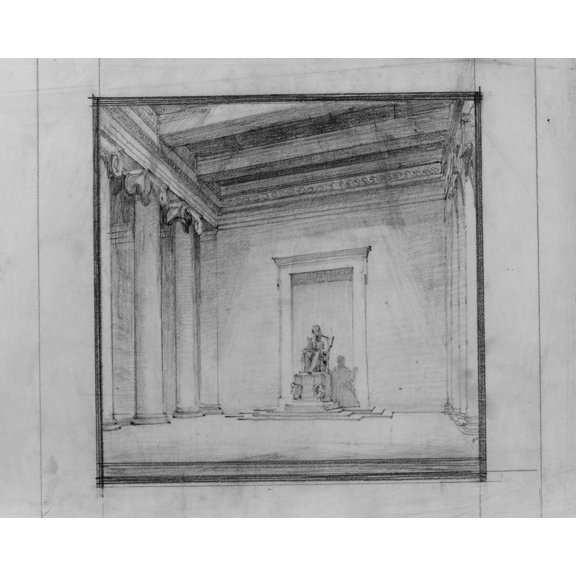 Print: Lincoln Memorial (Washington, D.C.). Interior With Sculpture