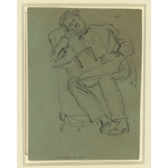 Print: Lincoln Resting In Chair, Top Hat In Lap, circa 1860