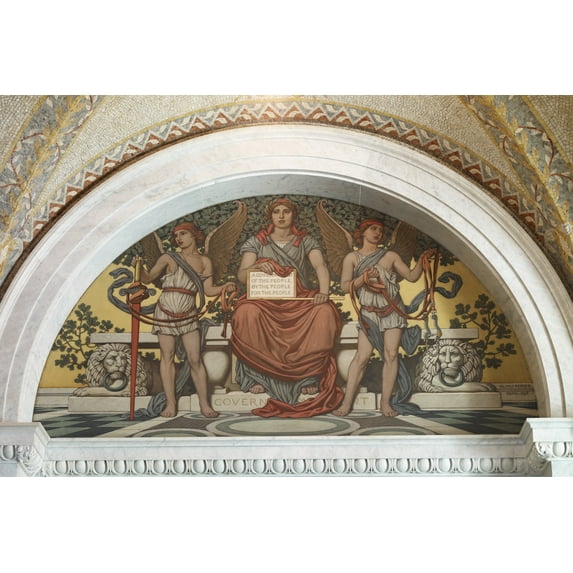 Print: Lobby To Main Reading Room. Government Mural By Elihu Vedder
