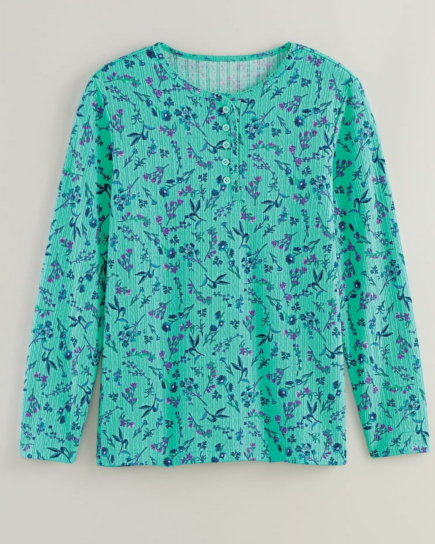 Blair Print Long Sleeve Pointelle Henley Top