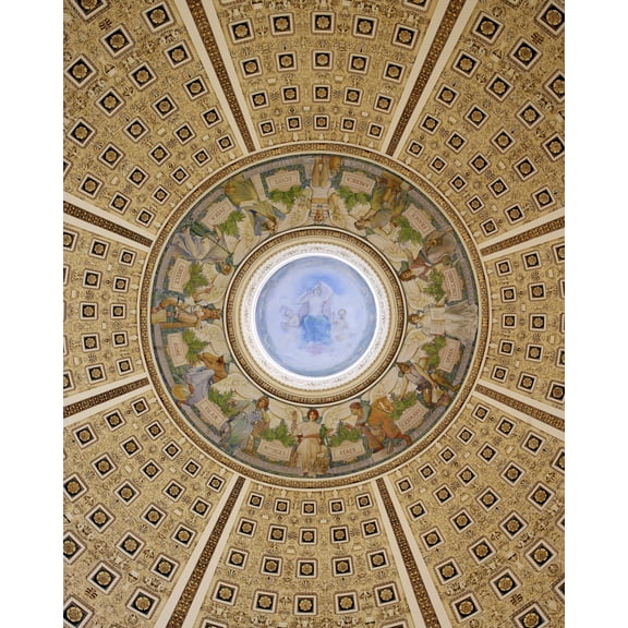 Print: Main Reading Room. Interior Of Dome. Library Of Congress Thomas