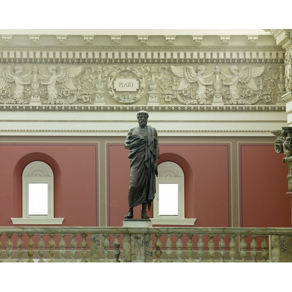 Print: Main Reading Room. Portrait Statue Of Plato Along The Balustrade