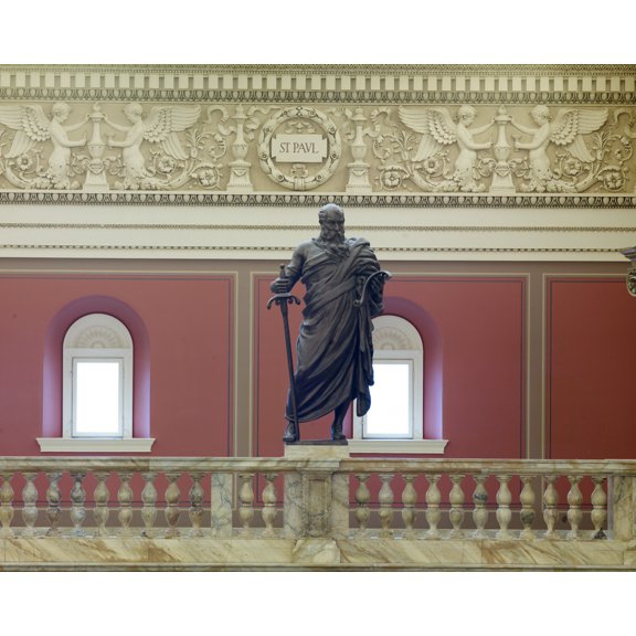 Print: Main Reading Room. Portrait Statue Of St. Paul Along The