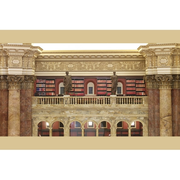 Print: Main Reading Room. Portrait Statues Of Homer And Plato Along The