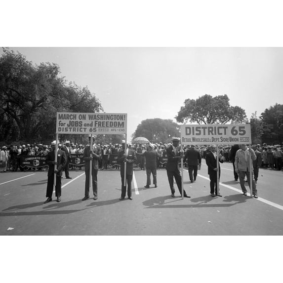 Print: Marchers Carrying District 65 Sign At The March On Washington, 1963