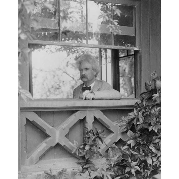 Print: Mark Twain, Looking Out Window, 1903