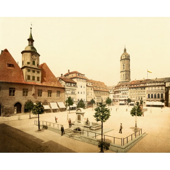 Print: Market Place And Bismarck's Fountain, Jena, Thuringia, Germany