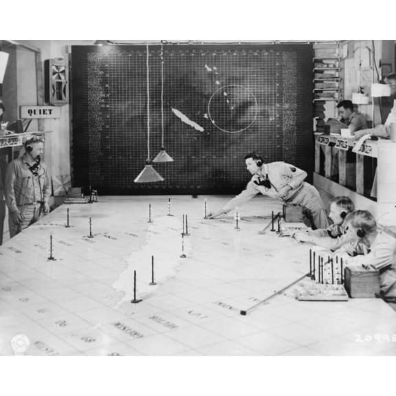 Print: Members Of The Signal Corps Using Radar Plotting Board As An
