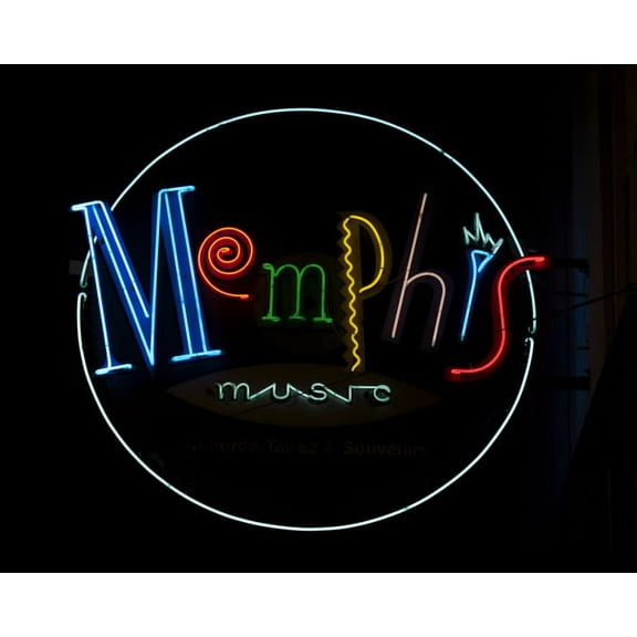 Print: Memphis Music Neon Sign, Beale Street, Memphis, Tennessee, 2008