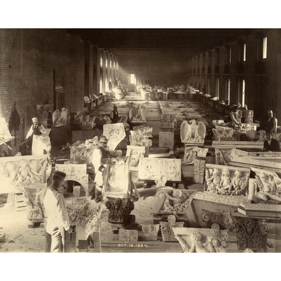 Print: Men Carving Sculpture For The Library Of Congress Thomas Jefferson
