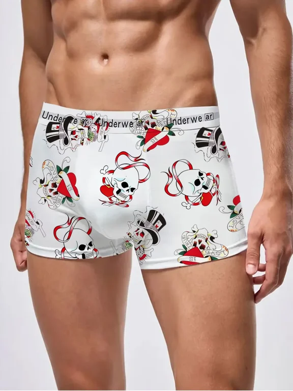 Print Men's White Boxer Briefs Contemporary Design Comfortable Underwear for Fashion Lovers