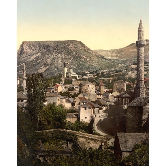Print: Mostar, Muhlen Bridge, Herzegowina, Austro-Hungary, circa 1890