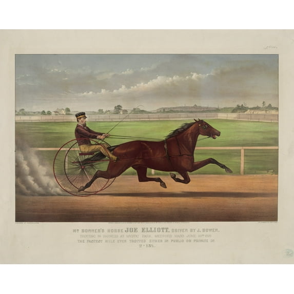 Print: Mr. Bonner's Horse Joe Elliott, Driven By J. Bowen: Trotting In
