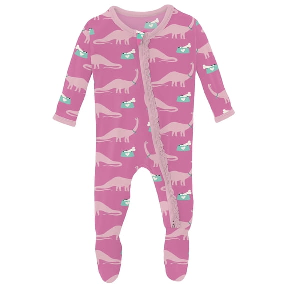 Print Muffin Ruffle Footie with 2 Way Zipper in Tulip Pet Dino (3-6 Months)