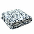 thumbnail image 1 of Print Navy Blue  Reversible Velvet and Sherpa Throw Blanket, 1 of 4