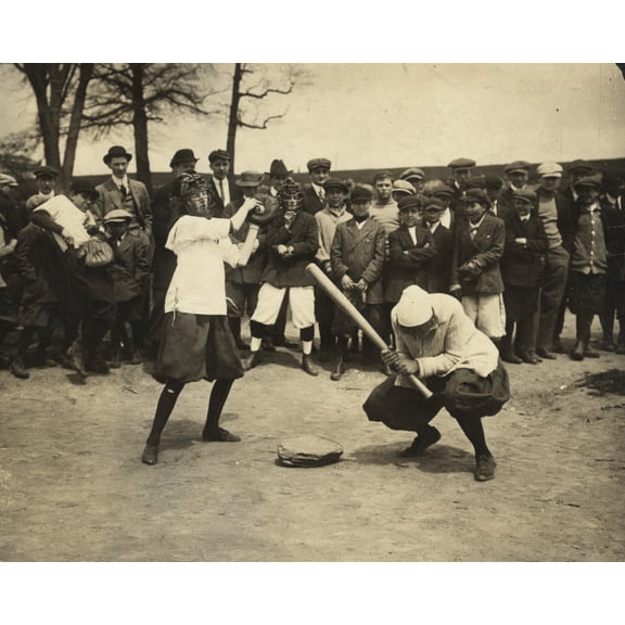 Print: New York Female Giants - Miss Mccullum Catcher And Miss Ryan At
