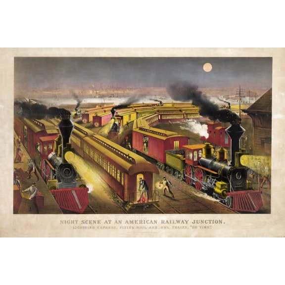 Print: Night Scene At An American Railway Junction: Lightning Express