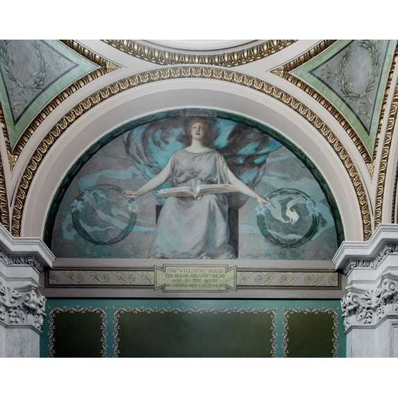 Print: Northwest Corridor, First Floor. Mural Depicting The Muse Polyhymia