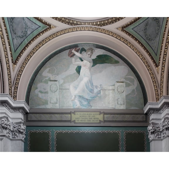 Print: Northwest Corridor, First Floor. Mural Depicting The Muse