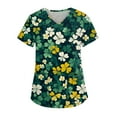 thumbnail image 1 of Print Nursing Uniforms for Women Irish Shamrock Printed V Neck Breathable Scrub Tops Short Sleeve Professionals Soft Stretch St. Patrick's Day T-Shirts with Pockets  green Medium, 1 of 4