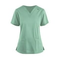 thumbnail image 1 of Print Nursing Uniforms for Women Solid Color V Neck Plus Size T-Shirts Short Sleeve Loose Fit Workwear Shirt with Pockets (Mint green), 1 of 5