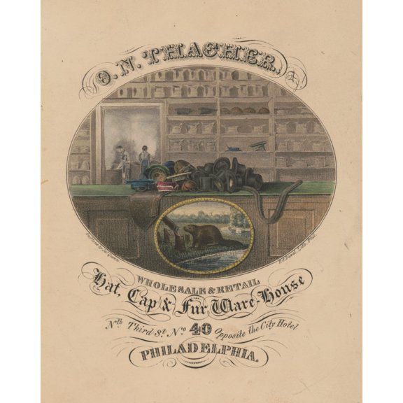 Print: O.N. Thacher, Hat, Cap & Fur Ware-House Wholesale & Retail /, 1840