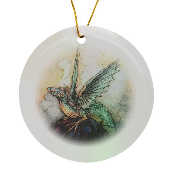 3drose, Print of a Dragon, Circle Porcelain Ornament