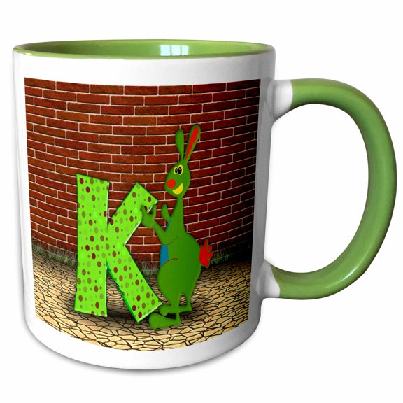 3drose, Print of Adorable K Is for Kangaroo, 11oz Two-tone Green Mug