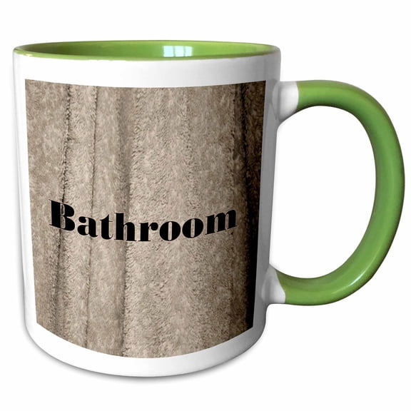 3drose, Print of Beige Bath Towel with Word Bathroom, 11oz Two-tone Green Mug