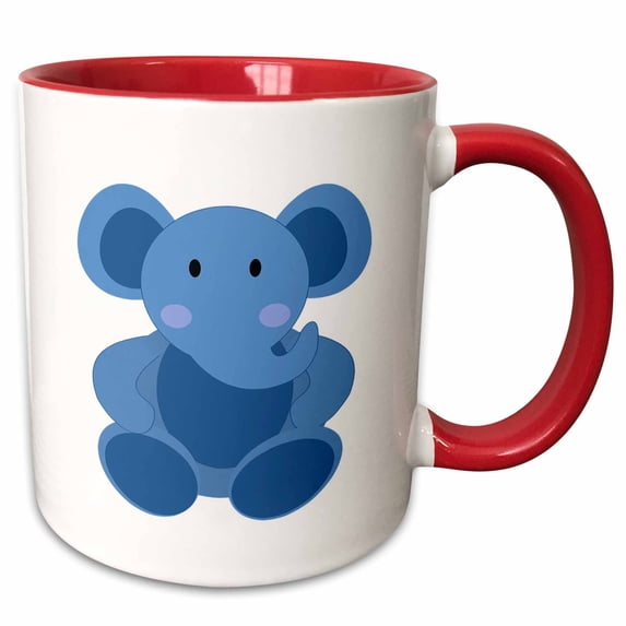3drose, Print of Cartoon of Baby Blue Elephant, 11oz Two-tone Red Mug