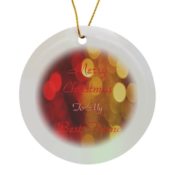 3drose, Print of Christmas Bokeh for Best Friend, Circle Porcelain Ornament