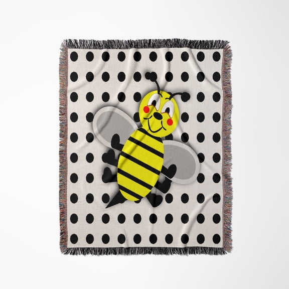 Print Of Cute Bumble Bee Cartoon On Dots, Woven Blanket