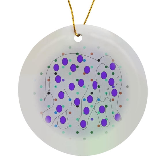 3drose, Print of Cute Purple Polka Dot Elephant on Multicolor Dots, Circle Porcelain Ornament