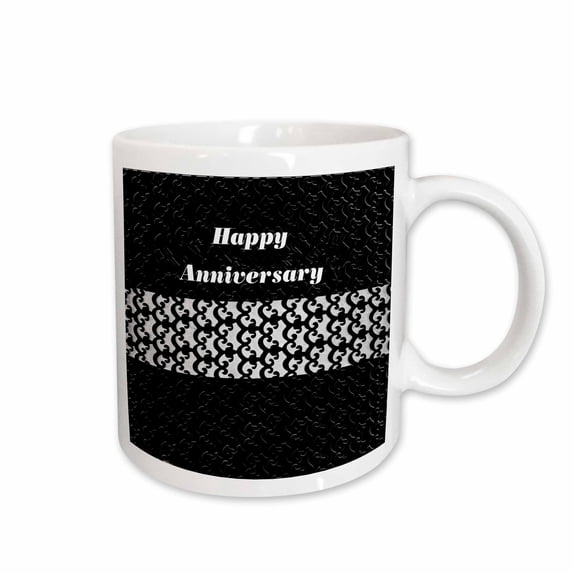 3drose, Print of Elegant Black and White Anniversary Damask, 11oz Mug