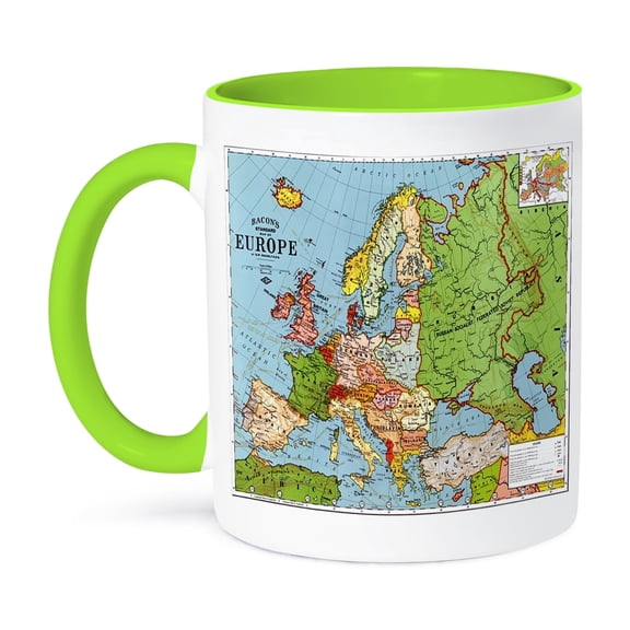 3dRose, Print of European Map In Color, 15oz Two-Tone Green Mug