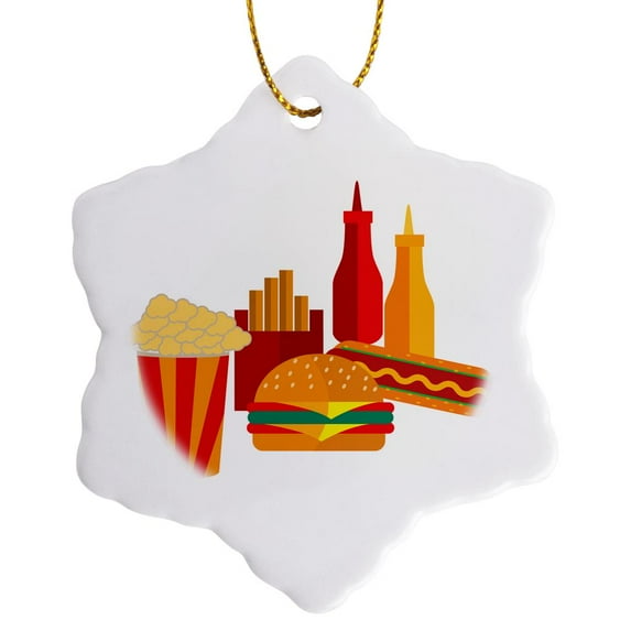 3drose, Print of Fast Food, 3 inch Snowflake Porcelain Ornament