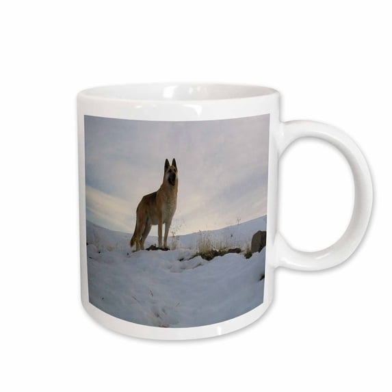 3drose, Print of German Shepherd in Snowy Landscape, 15oz Mug