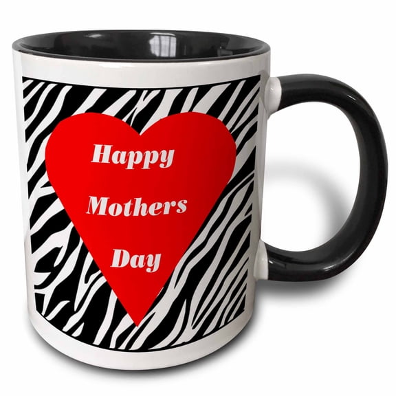 3drose, Print of Happy Mothers Day Heart on Zebra, 11oz Two-tone Black Mug