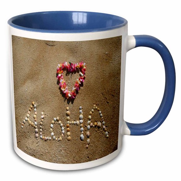 3drose, Print of Hawaiian Shells on Beach Spell Aloha, 15oz Two-tone Blue Mug