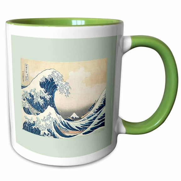 3drose, Print of Hokusai - Beyond the Great Wave, 15oz Two-tone Green Mug