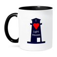 thumbnail image 1 of 3dRose, Print of I Love Lighthouses On Navy Lighthouse, 15oz Two-Tone Black Mug, 1 of 7