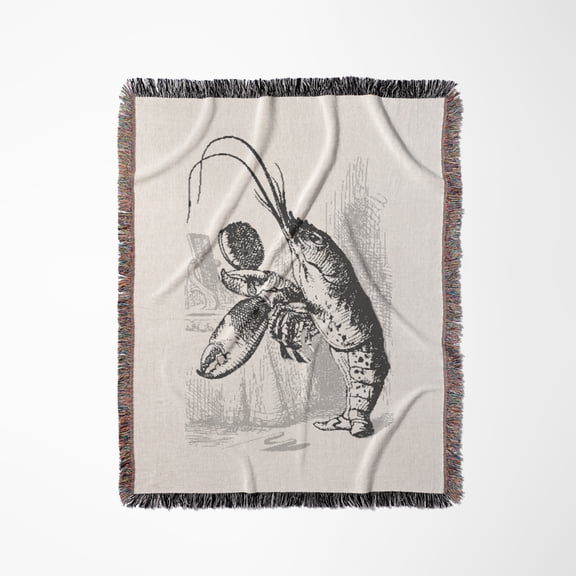 Print Of Lobster From Alice In Wonderland, Woven Blanket