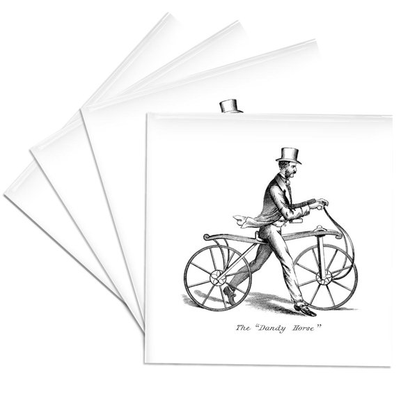3drose, Print of Man with 1850 Walking Bike, Set of 4 Ceramic Tile Coasters