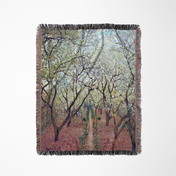 Print Of Monet Painting Orchard In Bloom, Woven Blanket