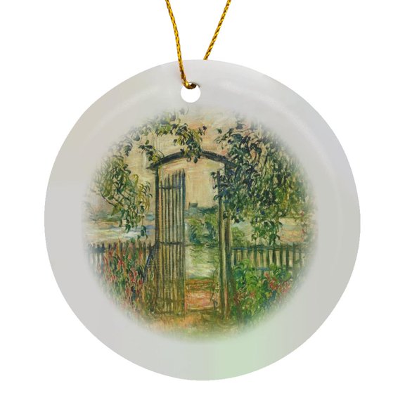 3drose, Print of Monet Painting the Garden Gate, Circle Porcelain Ornament