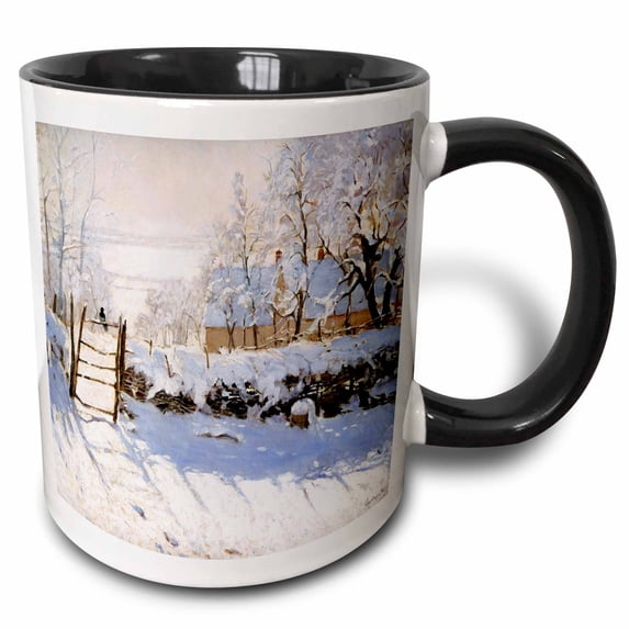 3drose, Print of Monet Painting the Magpie, 15oz Two-tone Black Mug