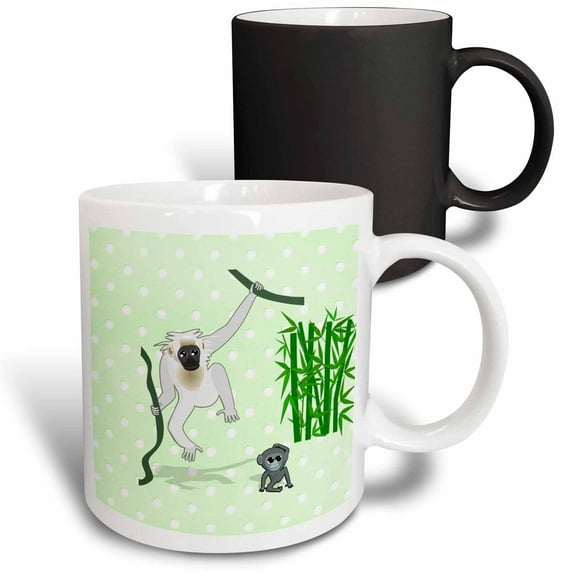 3drose, Print of Mother and Baby Monkey with Bamboo Cartoon, 11oz Magic Transforming Mug