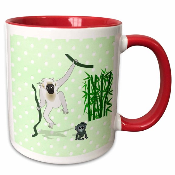 3drose, Print of Mother and Baby Monkey with Bamboo Cartoon, 15oz Two-tone Red Mug