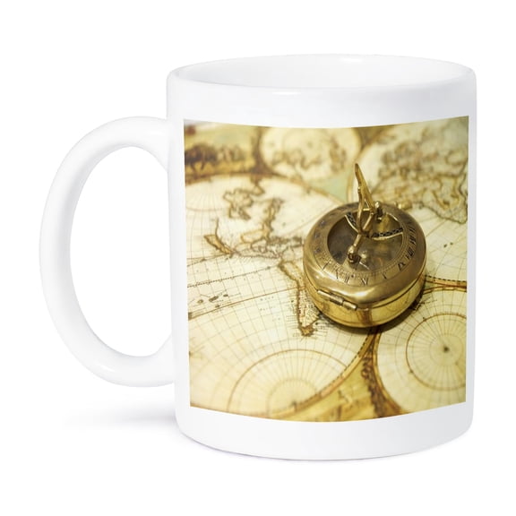 3dRose, Print of Old Map With Compass, 15oz Mug