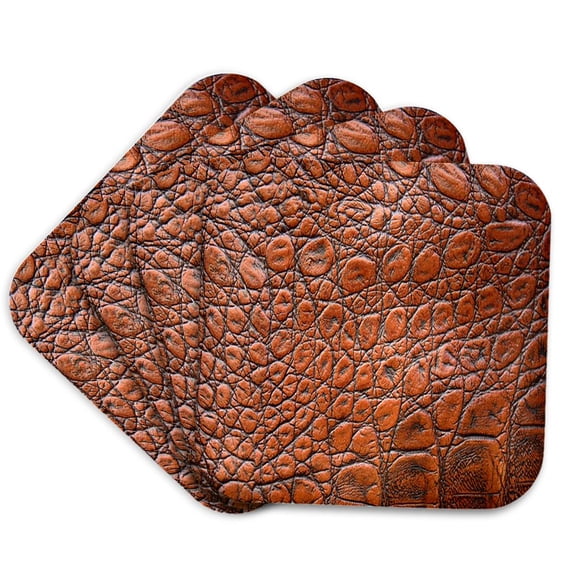 3drose, Print of Reddish Brown Leather Close Up, Set of 4 Coasters - Soft